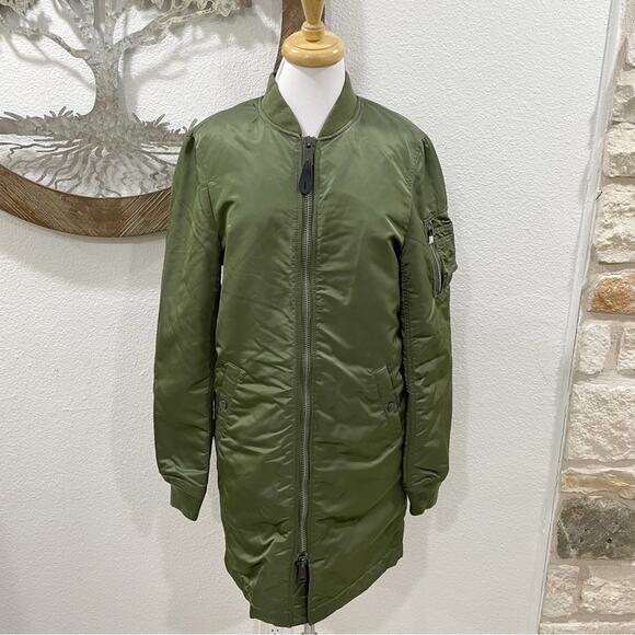 NWOT Alpha Industries Long Bomber Olive Green Orange Small - Picture 1 of 10